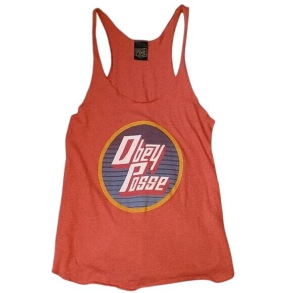 Obey Posse Orange Retro Logo Scoop Neck Racerback Tank Top - Picture 4 of 8